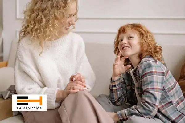 Happy mother and child after sorting child arrangements mediation Hounslow